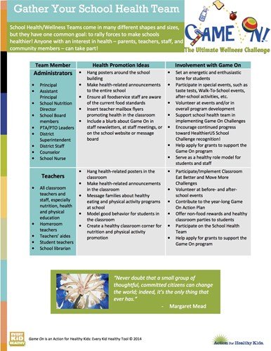 Picture of the Gather Your School Health Team pdf from Action for Healthy Kids